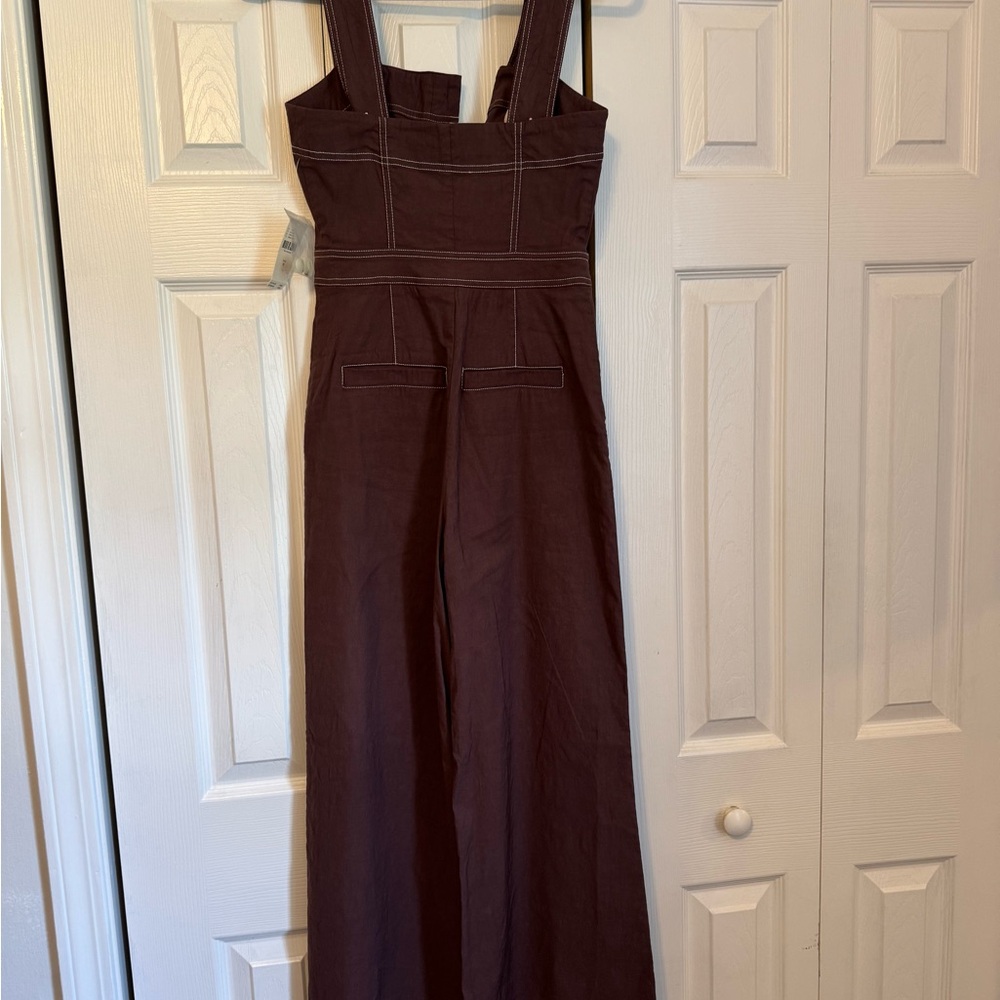 Maeve by Anthropologie Chic Brown Button-Front Bodice Jumpsuit Size 0 Wide Leg - Picture 6 of 14